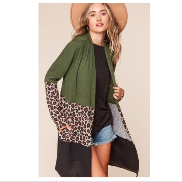 🔥$5🔥LEOPARD PRINT TWO TONE  SWEATER CARDIGAN - Picture 3 of 9
